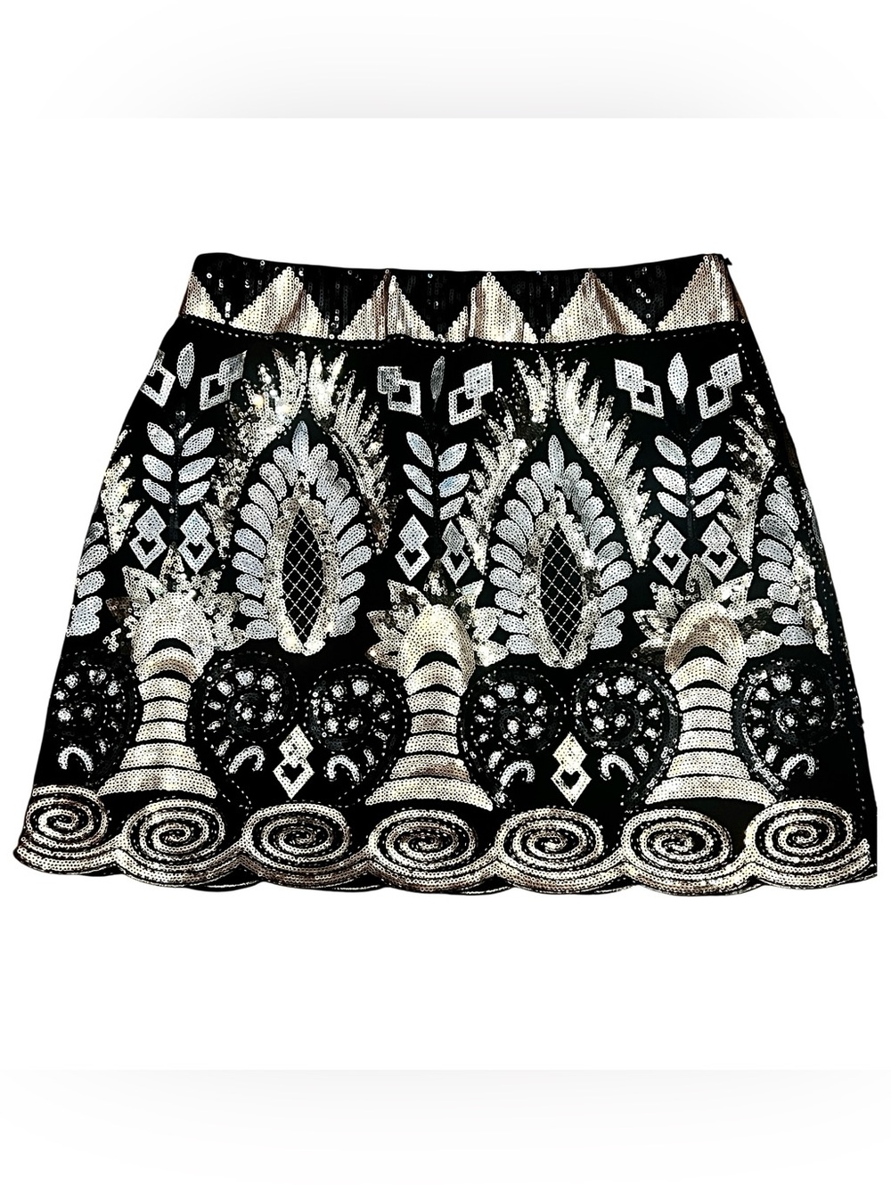 VICI Black Mini Skirt with Silver & Gold Sequins Stretch SZ L